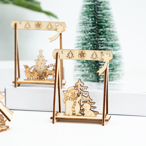 立体木质圣诞鹿迷你桌面小摆件
