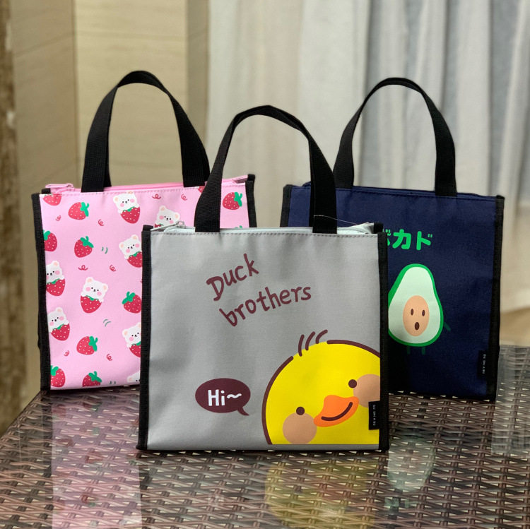 可爱卡通保温饭盒袋小学生手提包防水帆布便当包上班族手提袋小号
