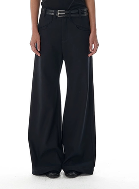 BEVAN UP|子夜蓝 天丝A字廓形 口袋剪裁微喇 长裤