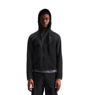 BEVAN UPI陨黑 斜拉链拼接轻量防泼水连帽运动软壳冲锋夹克