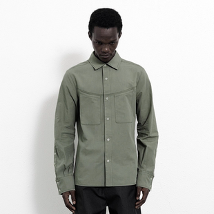 弧线线迹双口袋宽松舒适衬衫 BEVAN 天丝直袖 灰绿