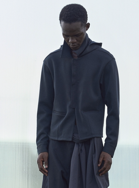 BEVAN UP|森灰 舒适空气层棉半拉链翻领连帽卫衣