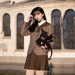 猫屿jk鸢谷中棕色西服棕色制服原创正统格裙百褶裙女JK制服学院风
