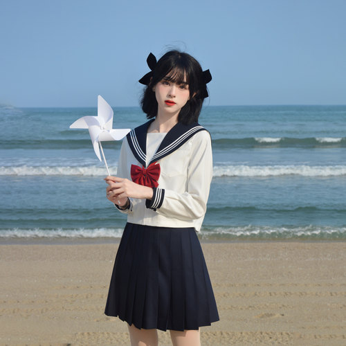 猫屿日系学院基础款白三本水手服