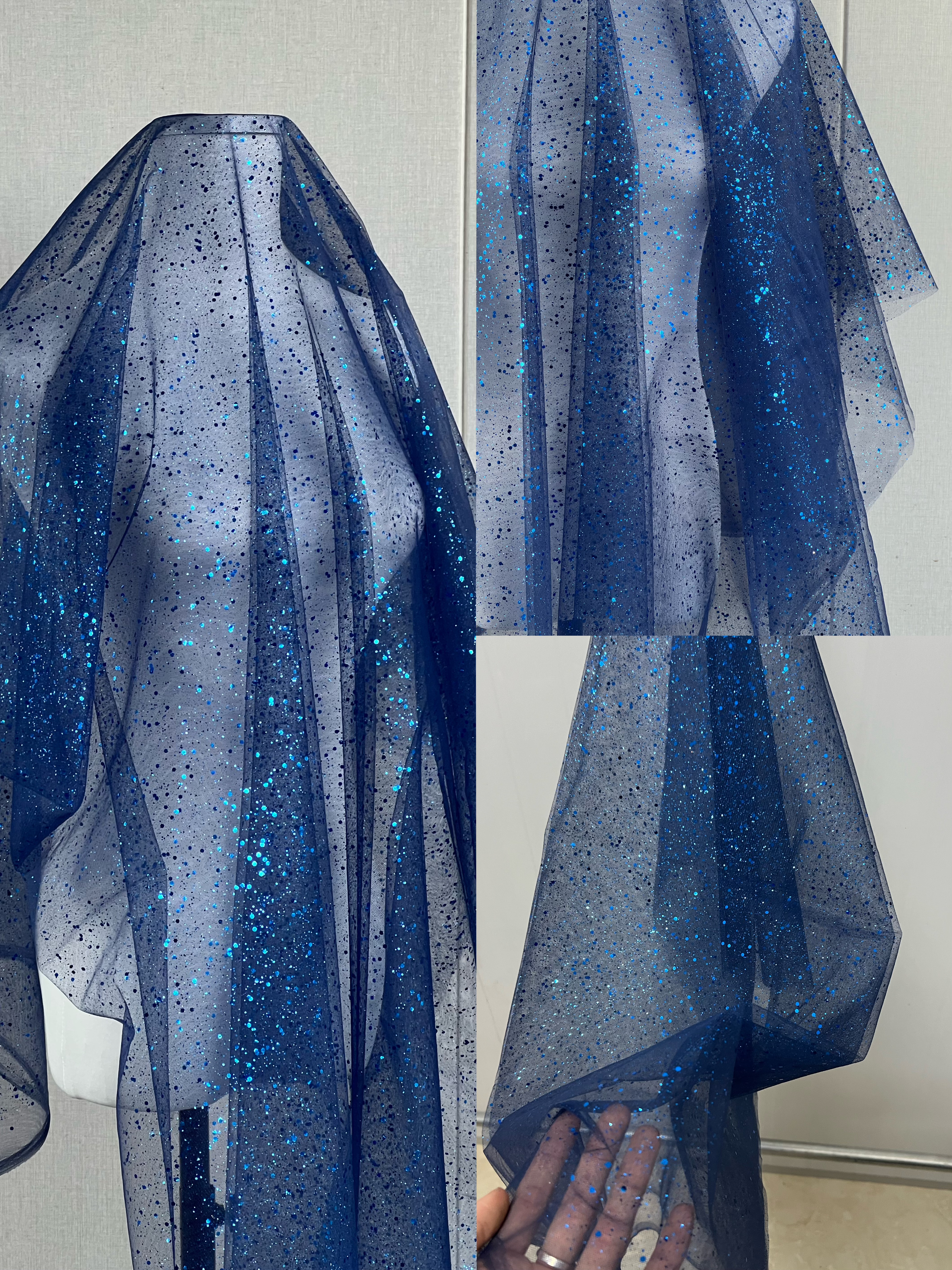 藏蓝蓝色星空烫金亮片闪亮光网纱布婚庆装饰烫金亮片舞台服装面料