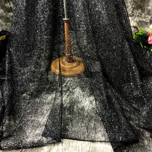 深夜星空特制黑色闪粉亮片网纱设计师面料演出服装道具搭配网纱料