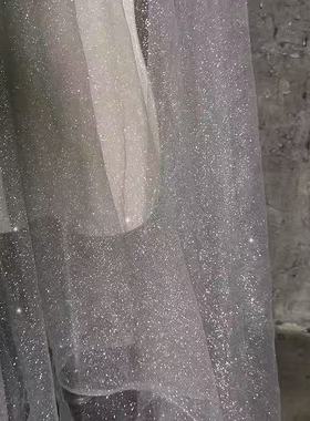 灰色网纱撒粉烫金闪光设计师面料 diy演出服装拍摄背景舞台设计纱