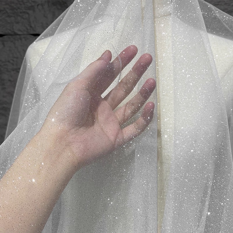 白色网纱布料烫金亮片闪亮光网纱布婚庆装饰烫金亮片舞台服装面料