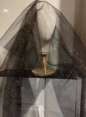 影楼黑色细闪粉中硬蓬蓬造型闪亮头纱森系硬头纱礼服裙面料网纱