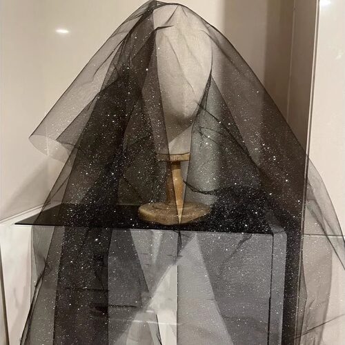 影楼黑色细闪粉中硬蓬蓬造型闪亮头纱森系头纱礼服裙面料网纱