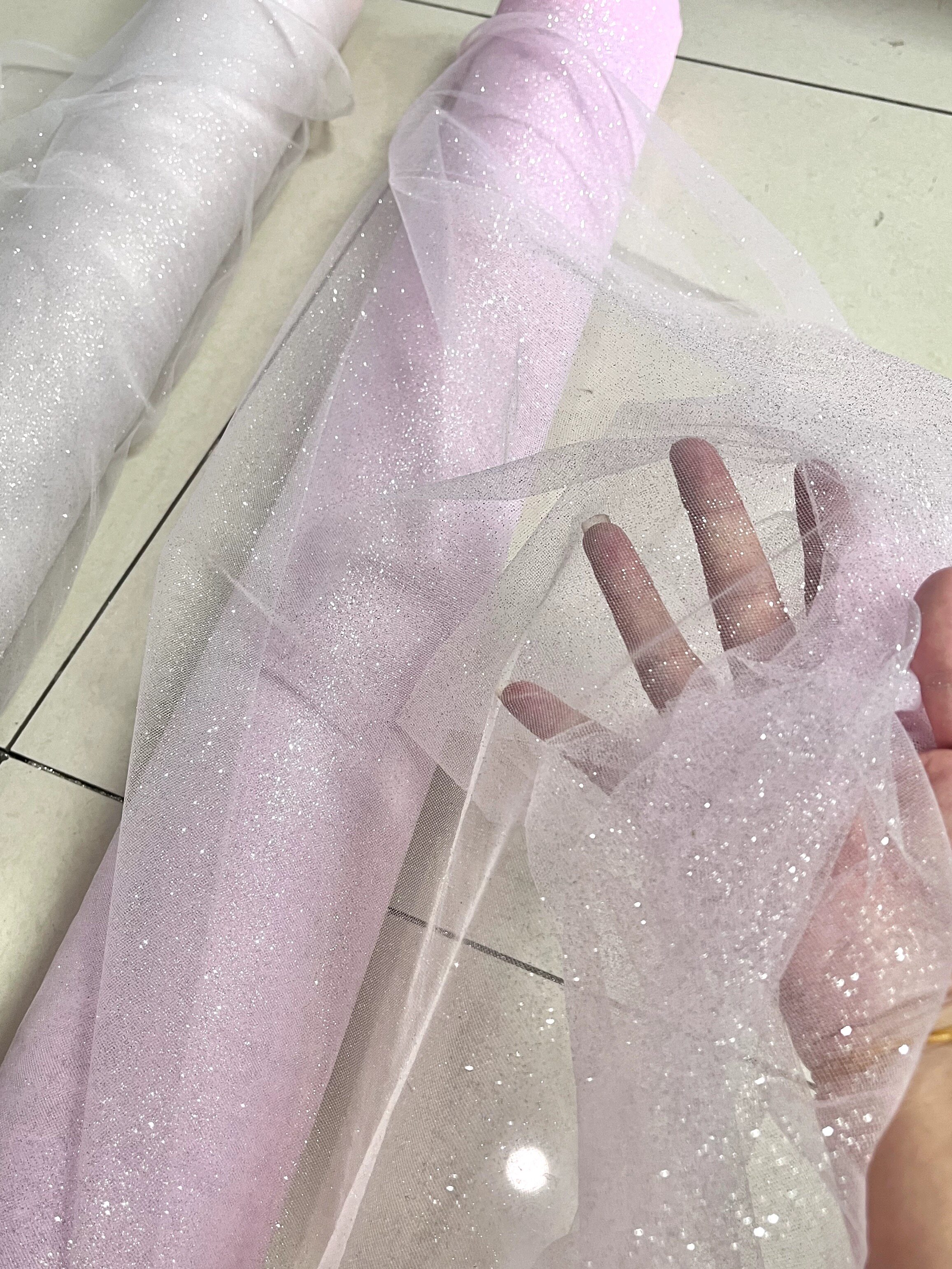 粉色细闪银粉闪闪亮亮透明网纱背景布置婚纱礼服面料婚庆装饰设计