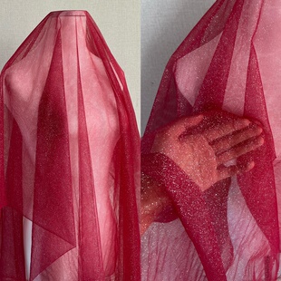 酒红色亮片纱烫金纱婚纱布料婚庆铁艺纱幔网纱diy手工婚礼头纱