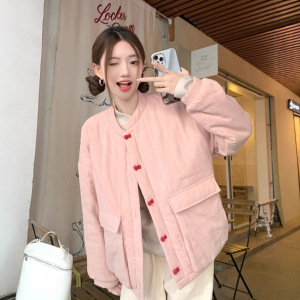 新中式复古盘扣长袖棉服外套2024冬季新款宽松加厚保暖小众棉衣女