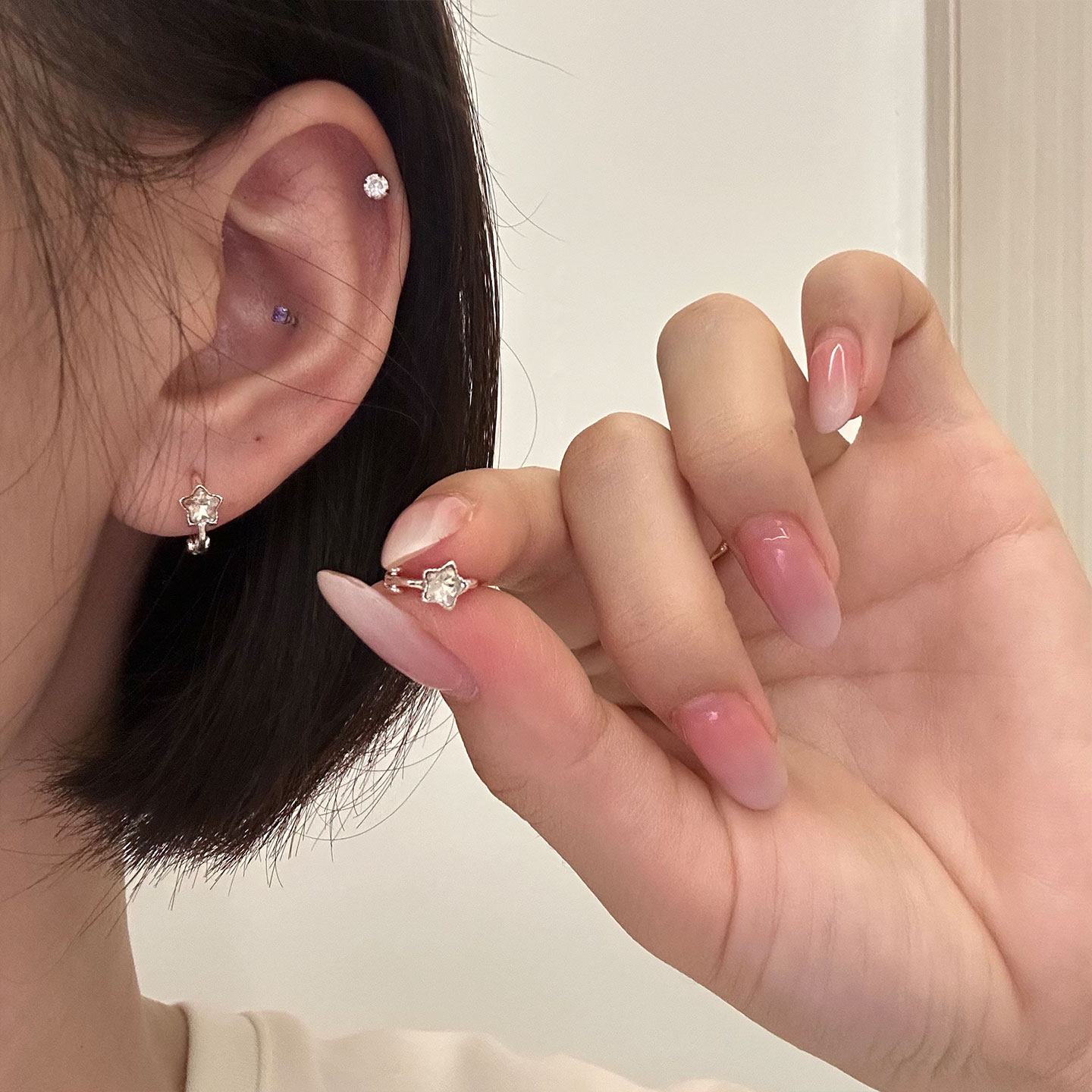 星星锆石耳扣耳圈小众设计高级感