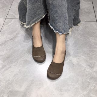 广州原单外贸复古女鞋头层牛皮牛筋软底单鞋女2023年秋季爆款女鞋