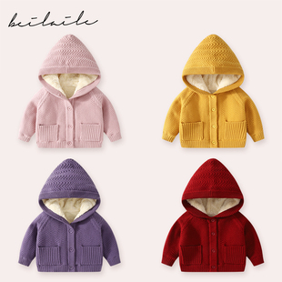 【加绒毛衣带帽针织衫】带帽秋冬款打底衫婴儿冬季男女童上衣儿童