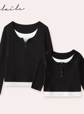 灰色假两件T恤 小乐妈咪】宝宝长袖T恤春秋小童衣服秋装G25