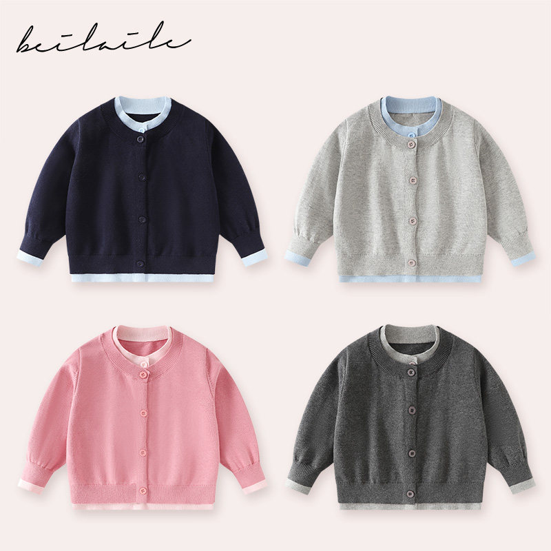 【假两件圆领开衫毛衣 小乐妈咪】婴儿童上衣服男童女宝宝秋季小