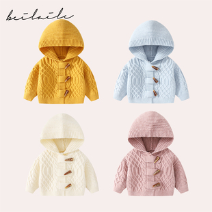 男女童毛衣针织衫外出带帽秋冬款婴儿冬季潮女童长袖上衣B14