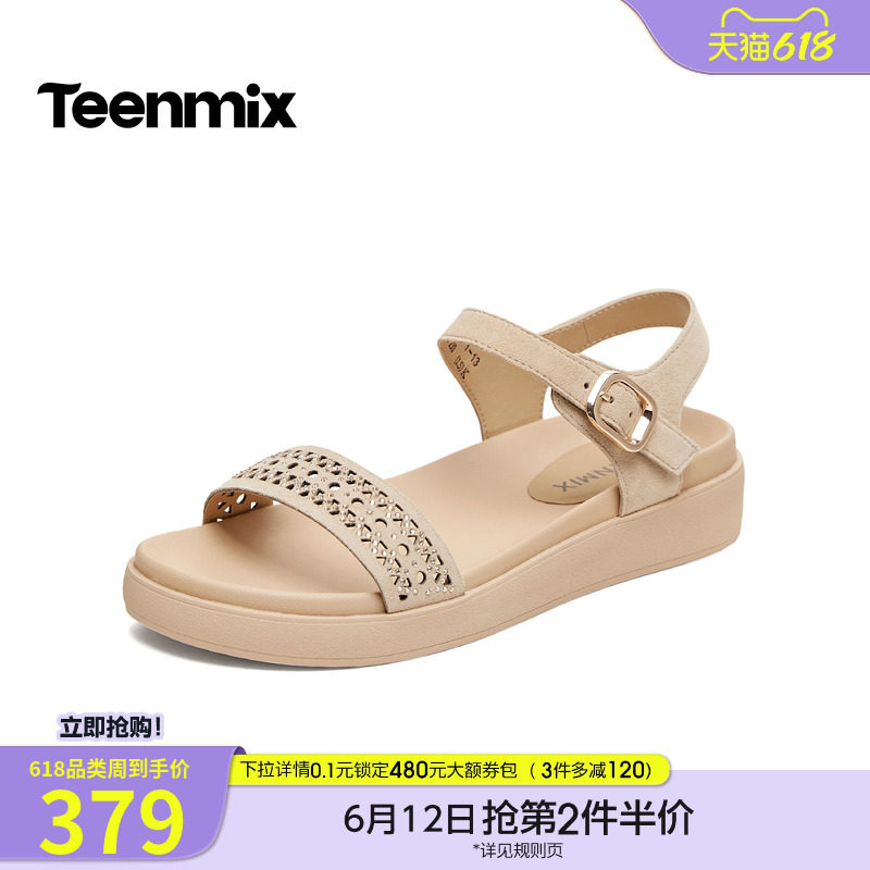 天美意一字带凉鞋休闲厚底凉鞋女外穿时装凉鞋2026夏新款6ZD03BL6
