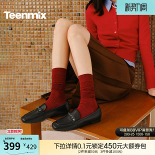 2026春新款 单鞋 BM391AA6 女一脚蹬小皮鞋 天美意复古英伦平底乐福鞋