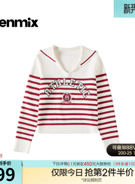 天美意条纹海军领学院风针织衫女长袖毛衣套衫2026春新款FSA29AM6