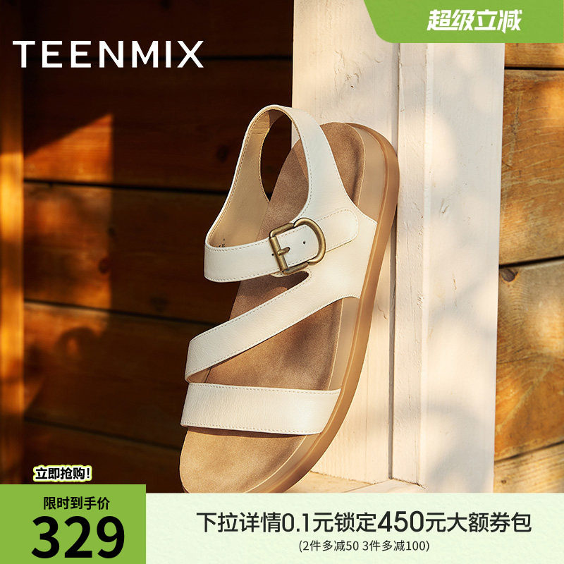 天美意一字带凉鞋休闲厚底凉鞋女外穿时装凉鞋夏季新款CEY16BL5