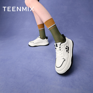 天美意百搭厚底小白鞋运动板鞋女面包鞋休闲鞋新款CQJ21CM4