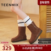 天美意复古加绒保暖雪地靴棉鞋 女户外休闲短靴2025冬新款 BM121DD5