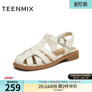 新款 夏季 KL005BH5 女外穿休闲凉鞋 天美意复古平底包头罗马凉鞋