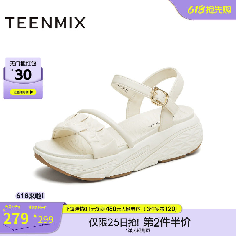 天美意一字带凉鞋运动厚底凉鞋女外穿休闲凉鞋夏季新款CRD16BL5