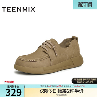 新款 女一脚蹬小皮鞋 BK331CM4 复古单鞋 天美意厚底休闲乐福鞋