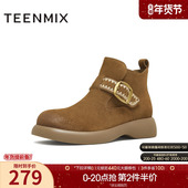 靴女鞋 子加绒工装 靴短靴2025冬季 天美意复古厚底户外休闲时装 新款