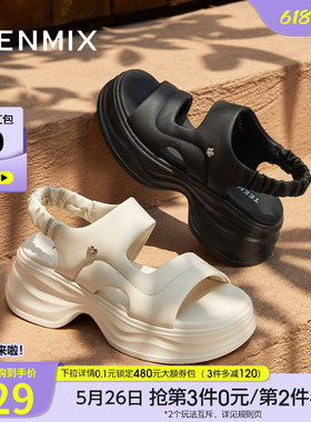 天美意一字带增高厚底凉鞋女外穿沙滩休闲凉鞋夏季新款CGT02BL5
