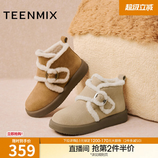 新款 BK423DD5 女休闲短靴冬季 天美意复古加绒保暖雪地靴厚底棉鞋