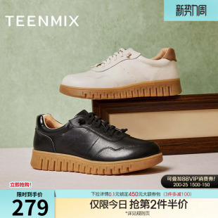 一脚蹬软底单鞋 天美意复古小皮鞋 女新款 休闲鞋 CMA25CM4 厚底小白鞋