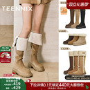 天美意厚底加绒保暖雪地靴过膝长靴瘦瘦靴女冬弹力时装 短靴 靴棉鞋