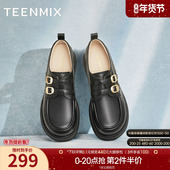 复古单鞋 女鞋 子新款 天美意厚底英伦乐福小皮鞋 加绒毛毛鞋 BI071AM4