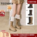 天美意厚底增高加绒过膝长靴弹力靴高筒时装 瘦瘦靴高跟短靴 靴女鞋