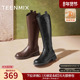 靴皮靴2025冬新款 天美意复古厚底V口加绒骑士靴长靴女鞋 高筒时装