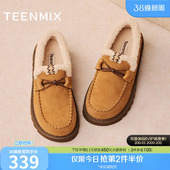 新款 女一脚蹬雪地靴复古短靴冬季 棉鞋 天美意厚底加绒保暖毛毛鞋