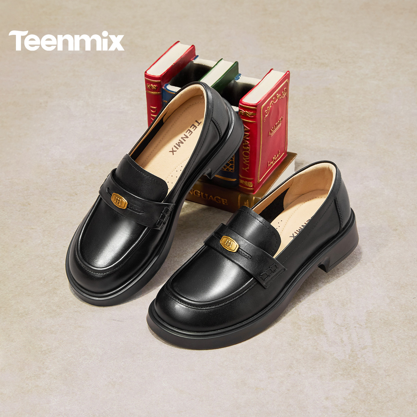 天美意英伦学院平底乐福鞋复古单鞋女一脚蹬软底小皮鞋2026春新款,女鞋,乐福鞋（豆豆鞋）,淘宝优惠券,粉丝福利购,淘宝优惠卷