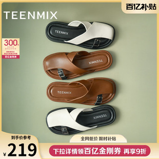 新款 天美意平底复古包头半拖鞋 夏季 穆勒鞋 女外穿罗马沙滩凉鞋