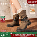 吕颖同款天美意巴恩风复古西部靴骑士靴女鞋子加绒短靴冬新款