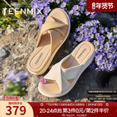 天美意一字拖休闲厚底拖鞋 BK981BT5 新款 女外穿凉拖沙滩凉鞋 夏季