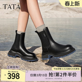 Tata他她海盐黑咖切尔西女靴休闲厚底加绒烟筒靴冬季 WJZ01DZ3 新款