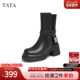 新款 TATA他她粗跟时装 短靴女靴加绒英伦显瘦切尔西靴冬季 CER01DZ4