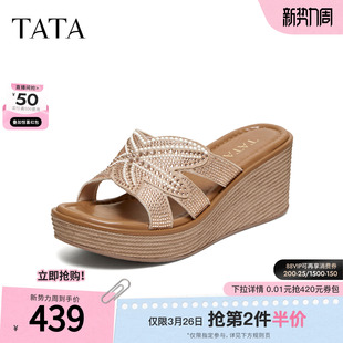 简约百搭增高厚底休闲女拖鞋 新款 7MYA5BT6 2026夏季 TATA他她女鞋