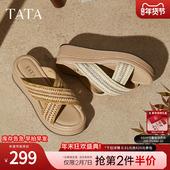 TATA他她女鞋 2025夏厚底坡跟一字拖外穿休闲沙滩露趾凉拖WM302BT5