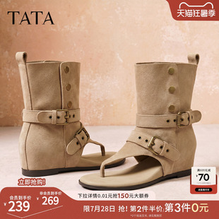 TATA他她百搭凉靴女外穿夹脚休闲凉鞋舒适时尚拖鞋女新款CQE02BB6